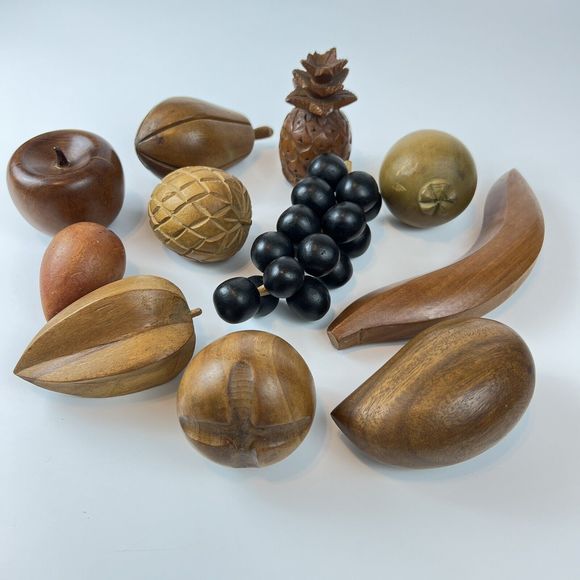 Vtg Handmade Wooden Fruit Grapes Star Fruit Pineapple MCM Grannycore 11 Pieces - Picture 4 of 7